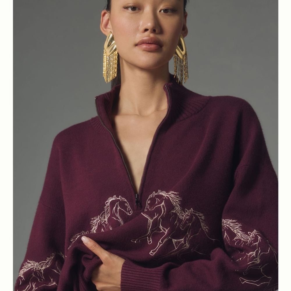 ISO ANTHROPOLOGIE MAEVE MONTANA MOCK-NECK HALF ZIP HORSE MOTIF ***DO NOT BUY***